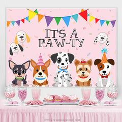 Beau chiot c'est une toile de fond d'anniversaire animal rose Pawty