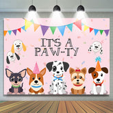 Beau chiot c'est une toile de fond d'anniversaire animal rose Pawty