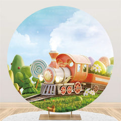Joli Train Croix Forêt Ronde Jour De Pâques Toile De Fond
