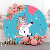 Toile de fond ronde bleu licorne magique pour anniversaire