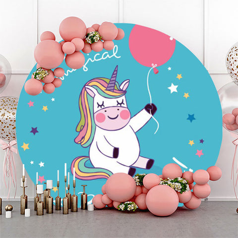 Toile de fond ronde bleu licorne magique pour anniversaire Toile de fond ronde bleu licorne magique pour anniversaire