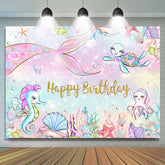 Toile de fond joyeux anniversaire sirène et benthos pour fille