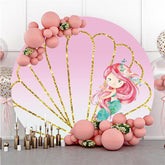 Toile de fond ronde sur le thème de la coquille de paillettes de sirène rose doré