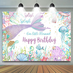 Mermaid Under Sea World Glitter Joyeux Anniversaire Toile de Fond