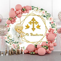 Toile de fond de douche de bébé ronde ange floral Mi Bautizo