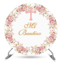 Couverture de toile de fond ronde de baptême floral Mi Bautizo