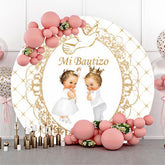 Toile de fond ronde de baptême en or blanc Mi Bautizo Pigeon