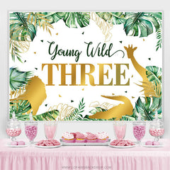 Monstera Feuilles Safari Animal 3ème Anniversaire Toile de Fond