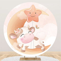 Toile de fond ronde pour fête prénatale, lune et vache mignonne