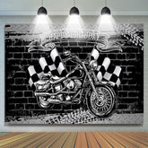 Moto avec drapeaux joyeux anniversaire toile de fond pour garçon