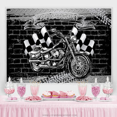 Moto avec drapeaux joyeux anniversaire toile de fond pour garçon
