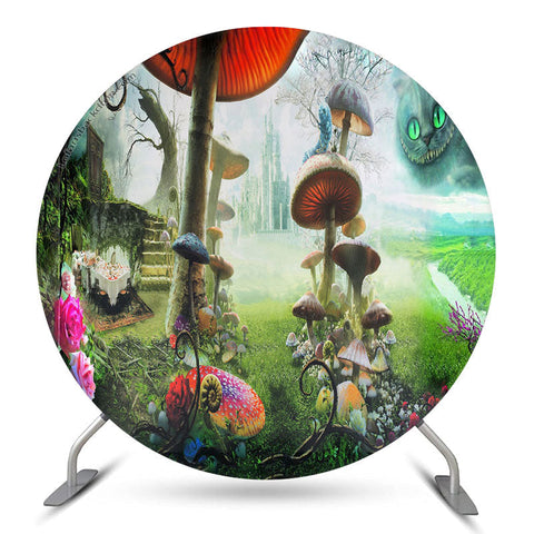 Champignon Wonderland Ghost Cat Toile de fond de fête ronde Champignon Wonderland Ghost Cat Toile de fond de fête ronde