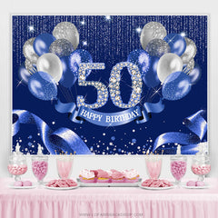 Toile de fond joyeux 50e anniversaire de ruban de ballon bleu marine