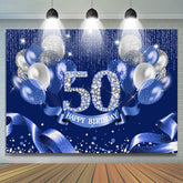Toile de fond joyeux 50e anniversaire de ruban de ballon bleu marine