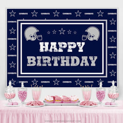 Toile de fond joyeux anniversaire Cowboy Football bleu marine