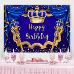 Rideau Bleu Marine Couronne D'or Joyeux Anniversaire Toile De Fond