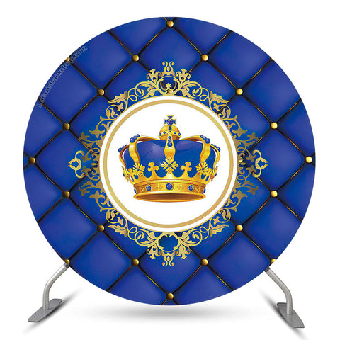 Couverture de toile de fond ronde de fête d'anniversaire de couronne d'or de marine Couverture de toile de fond ronde de fête d'anniversaire de couronne d'or de marine