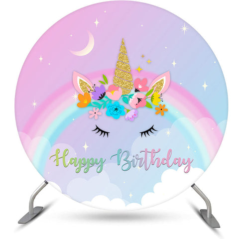 Toile de fond d'anniversaire de cercle de licorne arc-en-ciel Nighty Toile de fond d'anniversaire de cercle de licorne arc-en-ciel Nighty