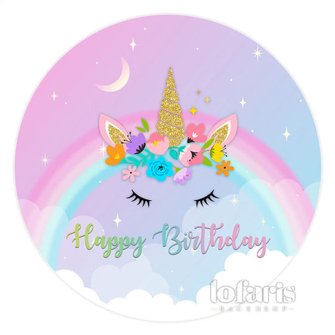 Toile de fond d'anniversaire de cercle de licorne arc-en-ciel Nighty Toile de fond d'anniversaire de cercle de licorne arc-en-ciel Nighty