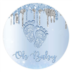 Oh bébé, pieds à paillettes bleues et argentées, toile de fond pour fête prénatale