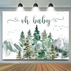 Toile de fond Oh Baby Mountain et Pine Tree Baby Shower