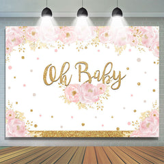 Toile de fond de douche de bébé florale et scintillante Oh Baby Pink