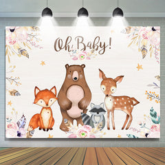 Oh Baby Pink Floral Baby Animals Toile de fond de douche de bébé