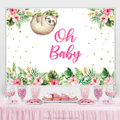Bannière de fond de douche de bébé paresseux floral rose Oh Baby