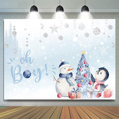 Oh Baby Snowy Penguin Toile de Fond Bleue pour Baby Shower