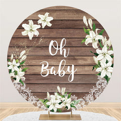 Oh Baby Toile de fond de douche de bébé ronde en bois marron floral blanc