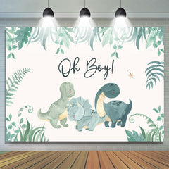 Oh Boy Greenery Dinosaures Toile de fond de douche de bébé blanche