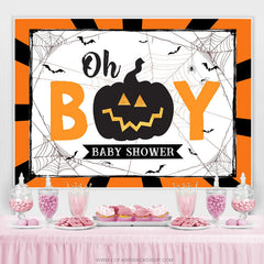 Toile de fond de douche de bébé thème citrouille d'Halloween Oh Boy