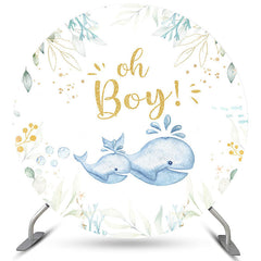 Oh Boy, baleine, feuilles vertes, toile de fond ronde pour fête prénatale