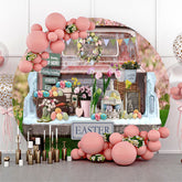 Vieux Camion Oeufs Colorés Floral Rond Toile De Fond Paques