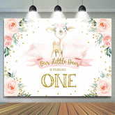 Un cerf de litière tourne la toile de fond florale rose pour le premier anniversaire
