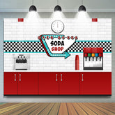 Ouvrez la toile de fond du magasin de soda 24 heures sur 24 pour la décoration de fête
