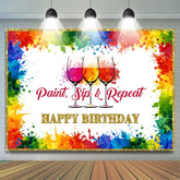 Peinture Sip and Repeat Rainbow Happy Birthday Backdorp