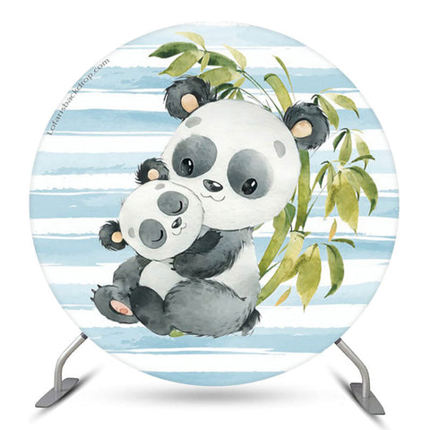 Panda Bambou Bleu Blanc Rayures Fête Toile de Fond Ronde Panda Bambou Bleu Blanc Rayures Fête Toile de Fond Ronde