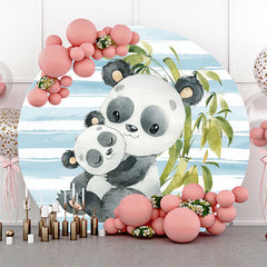 Panda Bambou Bleu Blanc Rayures Fête Toile de Fond Ronde