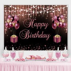 Toile de fond d'anniversaire de bokeh de paillettes de ballon rose et noir