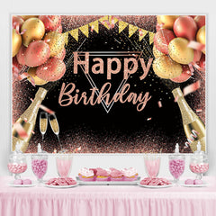 Toile de fond d'anniversaire de paillettes de ballons roses et dorés