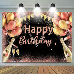 Toile de fond d'anniversaire de paillettes de ballons roses et dorés