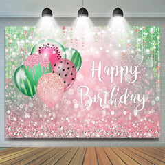 Fond de joyeux anniversaire ballon rose et vert bokeh