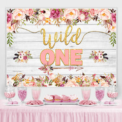 Rose et rouge Floral Wild One Wood 1st Birthday Backdorp