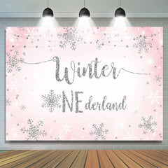 Fond d'hiver 1 paillettes flocon de neige rose et argent