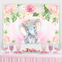 Toile de fond de douche de bébé éléphant floral rose et blanc