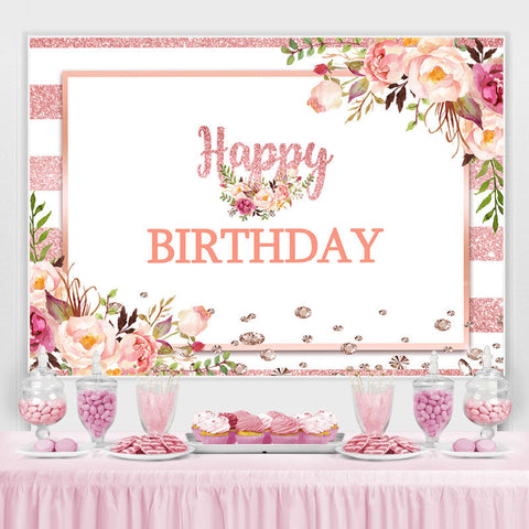 Toile de fond joyeux anniversaire floral rose et blanc pour fille Toile de fond joyeux anniversaire floral rose et blanc pour fille
