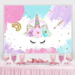 Floral rose et blanc avec toile de fond de douche de bébé licorne