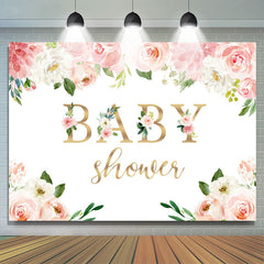 Fleur rose et blanche avec des plantes toile de fond de douche de bébé
