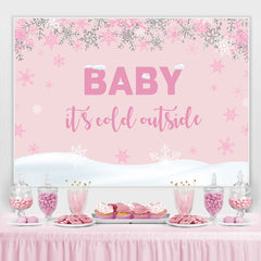 Toile de fond de douche de bébé monde de neige rose et blanc pour fille